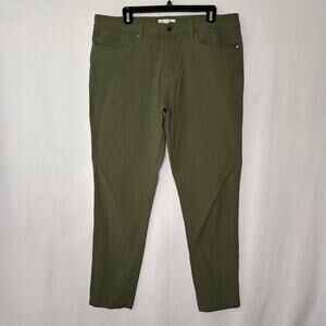 Olivers Apparel Passage Pant Performance Flat Front Athleisure Nylon Olive Sz 34